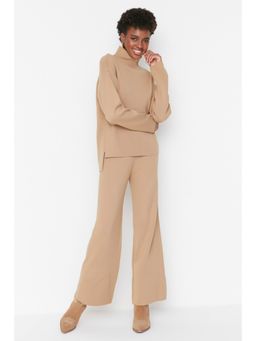 Trendyol - Womens Camel Beige Solid Co-Ord (Set of 2)