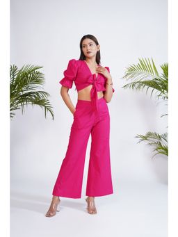 SALVIA SKY - Hot Pink Front Tie-up Crop Top & Pant Co-Ord (Set of 2)