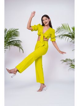 SALVIA SKY - Lime Yellow Front Tie-up Crop Top & Pant Co-Ord (Set of 2)
