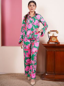 SALVIA SKY - Green Floral Shirt & Pant Co-Ord (Set of 2)