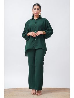 SALVIA SKY - Green Georgette Loose Fitted Shirt with Pants Co-Ord (Set of 2)