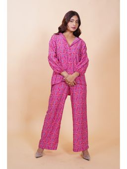SALVIA SKY - Pink Paisley Printed Loose Fitted Shirt & Pant Co-Ord (Set of 2)