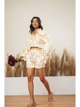 SALVIA SKY - Off White Floral Crop Top & Shorts (Set of 2)