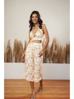 SALVIA SKY - Off White Floral Printed Bralette Top & Pant Co-Ord (Set of 2)