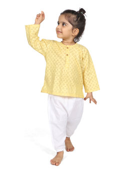 SnuggleMe - Unisex Yellow Woven Cotton Kurta Pyjama Set