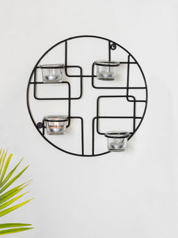 ExclusiveLane - Bauhaus Glass Handcrafted Wall Sconce Tea Light Holder In Iron & Glass
