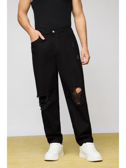 FREAKINS - Urban Black Distressed Mens Baggy Fit Jeans
