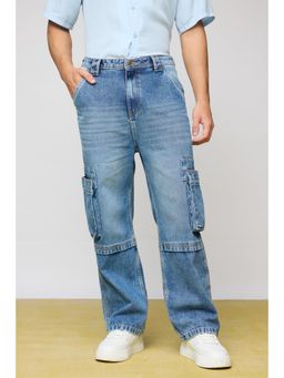 FREAKINS - Relaxed Mid Blue Utility Jeans