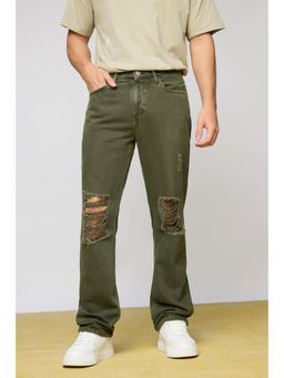 FREAKINS - Olive Nomad Distressed Mens Straight Leg Jeans