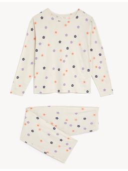 Marks & Spencer - Pure Cotton Floral Pyjama - Off White (Set of 2)