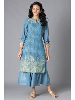 Aurelia - Women Blue Floral Print Georgette Kurta with Shrug