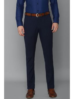 Louis Philippe - Men Navy Slim Fit Stripe Flat Front Formal Trousers
