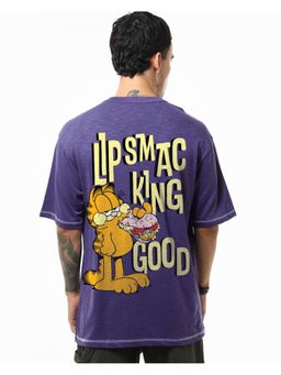 Bewakoof - Air 1.0 Official Garfield Men's Skipper Blue Smacking Graphic Printed Oversized T-shirt