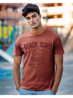 Bewakoof - Men Red Brick Red Beach Scape Typography T-Shirt