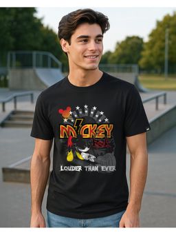 Bewakoof - Official Disney Men Jet Black Micky Rock Graphic Printed T-Shirt