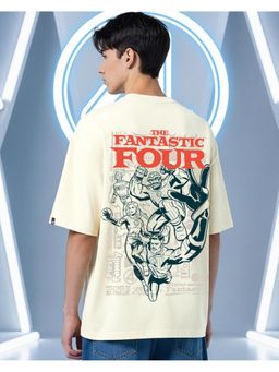 Bewakoof - Heavy Duty 1.0 Marvel Men Beige Graphic Printed Oversized T-Shirt