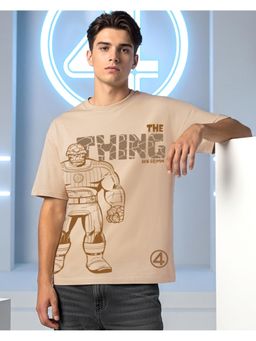 Bewakoof - Heavy Duty 1.0 Marvel Men Taupe Brown Graphic Printed Oversized T-Shirt