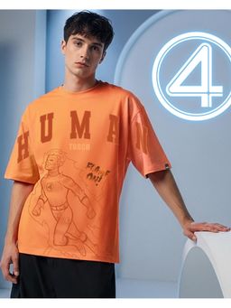 Bewakoof - Marvel Men Caramel Orange Human Torch Graphic Printed Oversized T-Shirt