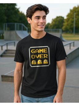 Bewakoof - Men Jet Black Game Over Graphic Printed T-Shirt