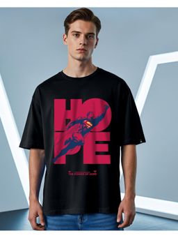 Bewakoof - Heavy Duty 1.0 Official DC Men's Black Superman Graphic Printed Oversized T-shirt