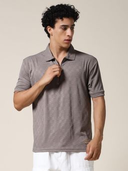 PRONK - Men Relaxed Fit Textured Grey Polo T-Shirt