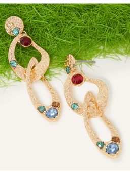 Accessorize London - Women's Gem Hammered Metal Loop Earrings