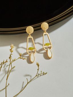 Accessorize London - Women's Green Stone Cut Out Drop Earrings
