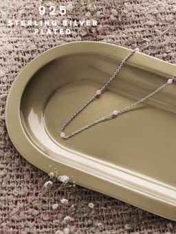 Accessorize London - 925 Pure Sterling Silver-Plated Rose Quartz Station Necklace