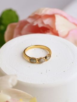 Accessorize London - Real Gold Plated Grey Z Healing Stone Nugget Ring