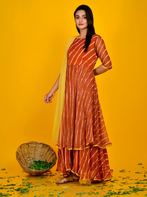 chinese dress ladies Printed Layered Anarkali Gown