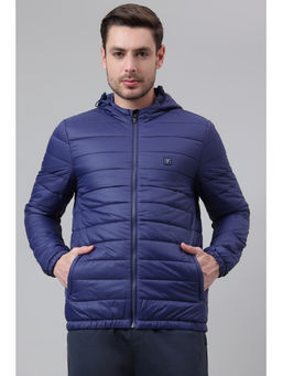 Van Heusen - Men Solid Hooded Full Sleeve Navy Blue Puffer Jacket