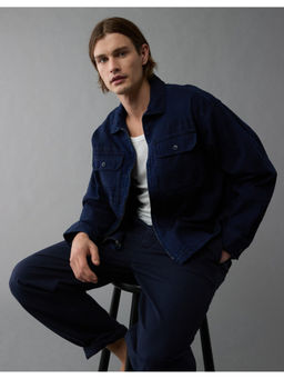 American Eagle - Men Blue Jacquard Denim Navy Blue Shirt Jacket