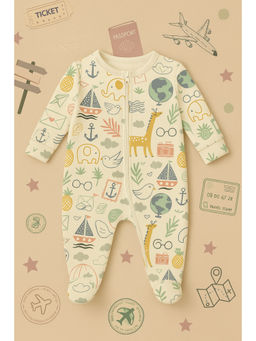 FURR BALLS - Off White Little Globe Trotter Full Sleeves Bodysuit