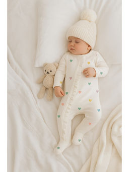 FURR BALLS - Off White Colourful Heart Print Full Sleeves Bodysuit