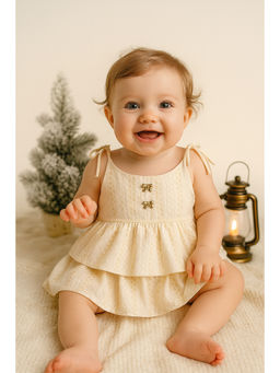 FURR BALLS - Off White Baby Festive Dress