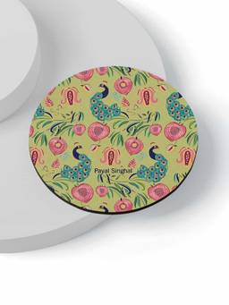 Macmerise - Payal Singhal Anaar and Mor Olive Pattern Circular Coaster
