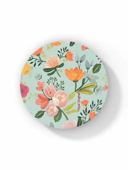 Macmerise - Payal Singhal Aqua Handpainted Flower Pattern Circular Coaster