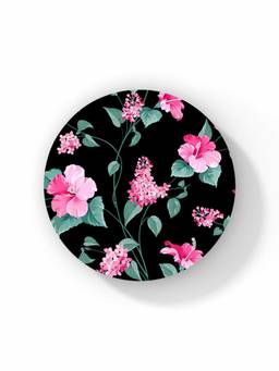 Macmerise - SK Hibiscus Blush Black Pattern Circular Coaster