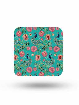 Macmerise - Payal Singhal Anaar and Mor Teal Pattern Square Coaster