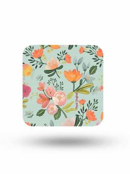 Macmerise - Payal Singhal Aqua Handpainted Flower Pattern Square Coaster