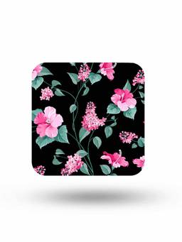 Macmerise - SK Hibiscus Blush Black Pattern Square Coaster