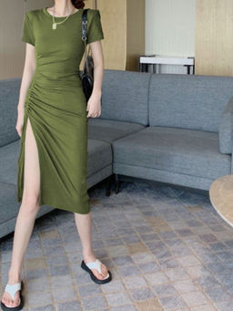 Outzidr - Solid Green Bodycon Party Dress