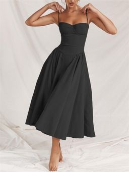 Outzidr - Black Bustier Cami Party Dress with Pockets