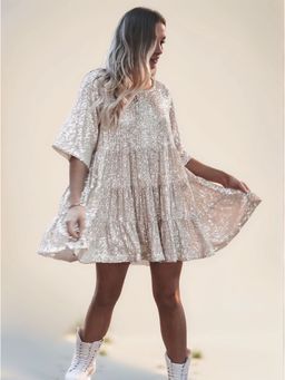 Outzidr - Silver Sequin Party Dress