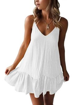 Outzidr - White Strappy A-Line Dress