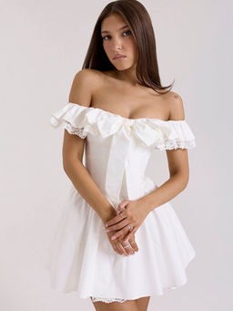 Outzidr - White Off-Shoulder Corset Dress