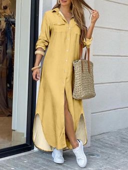 Outzidr - Yellow Conversational Printed Shirt Party Dress