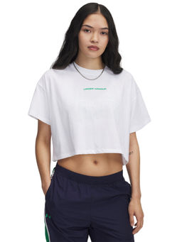 Under Armour - White Varsity Heavyweight Short Sleeve Crop T-Shirt