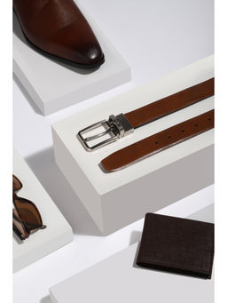 Louis Philippe - Men Tan Solid Reversible Genuine Leather Formal Belt