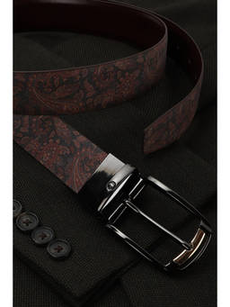 Louis Philippe - Men Maroon Reversible Print Genuine Leather Formal Belt